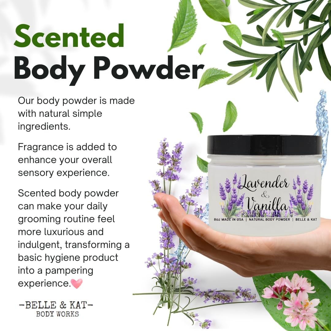 Lavender & Vanilla Scented - Body Dusting Powder for Men & Women - 8oz Container - Talc Free