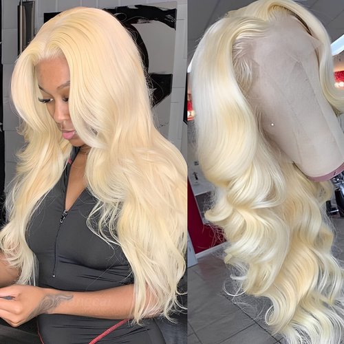 HUANGCAI 613 Lace Front Wig Human Hair 26 Inch Blonde Lace Front Wig Human Hair 613 Lace Frontal Wig for Women Pre Plucked with Baby Hair Brazilian Blonde Body Wave Wigs