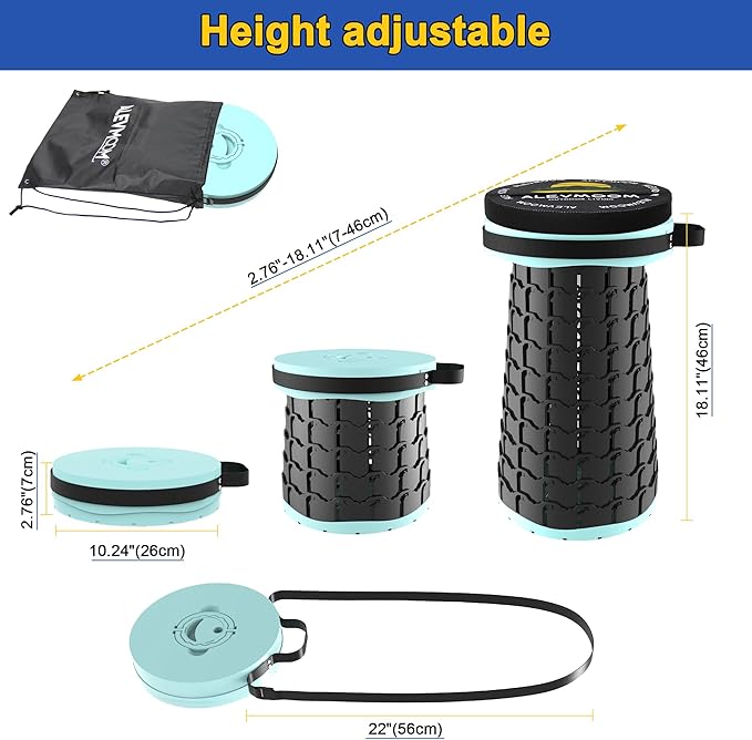 ALEVMOOM Upgraded 18.1" XL Collapsible Stool with Cushion, Portable Folding Stools for Adults Capacity 800lbs, Lightweight Telescoping Stool for Camping Travel Fishing Hiking