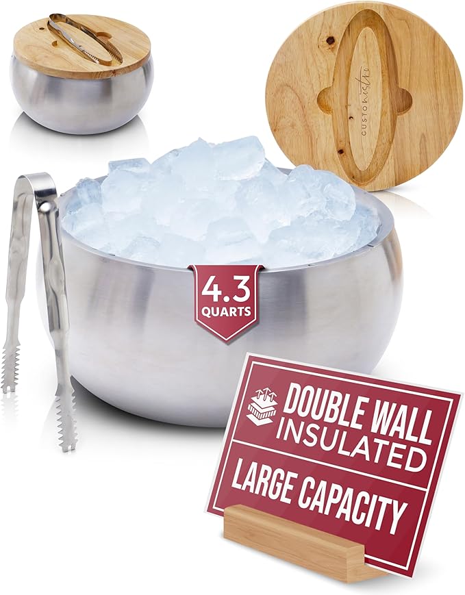 Gusto Nostro 4.1L Insulated Ice Bucket with Lid and Tongs, Double Wall Stainless Steel Ice Bucket Large, BPA Free Ice Buck...