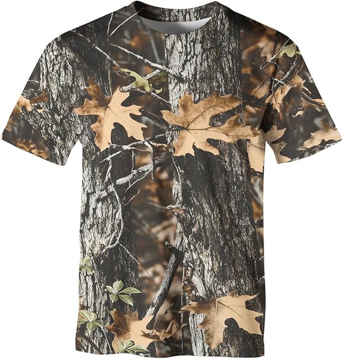 GHUALURU Men's Camo T Shirt Hunting Shirts Short Sleeve Fishing Camouflage Shirt