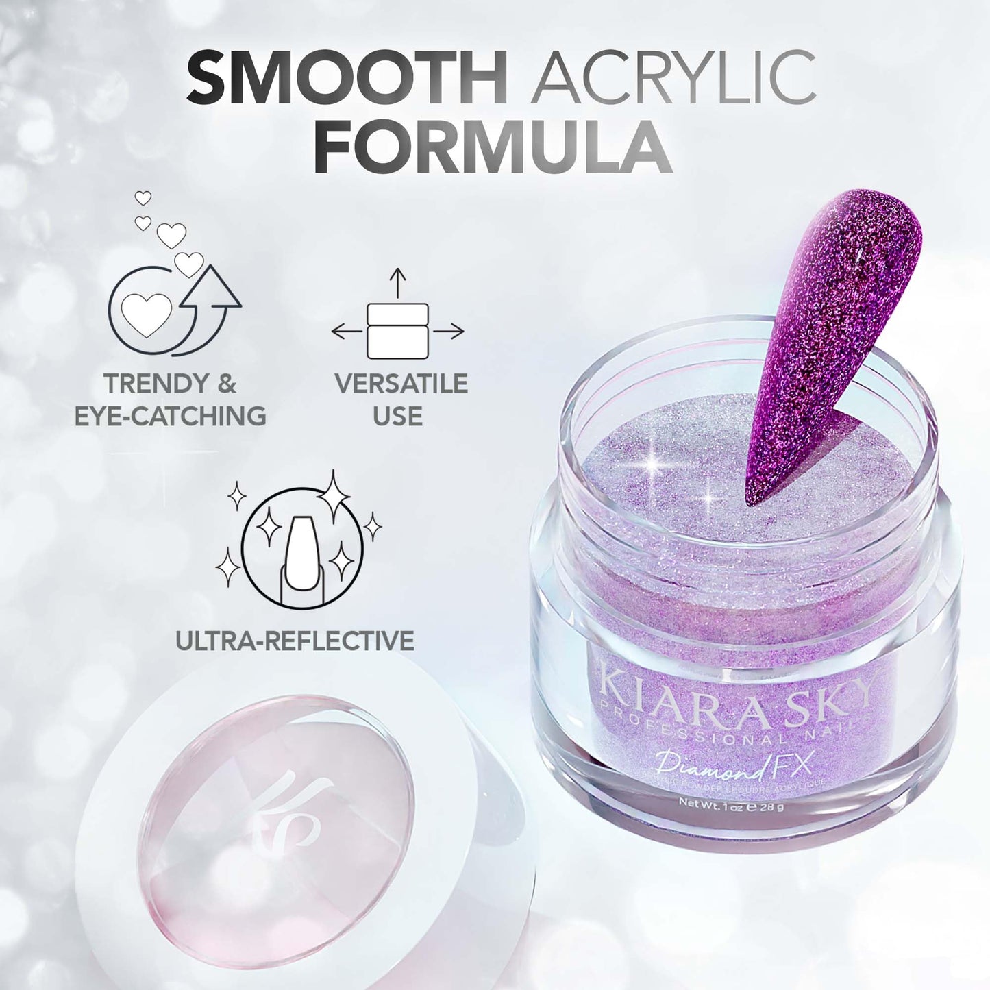 Kiara Sky Diamond FX Acrylic - Reflective Glitter Acrylic Powder For Nails - Queen B (AFX02)