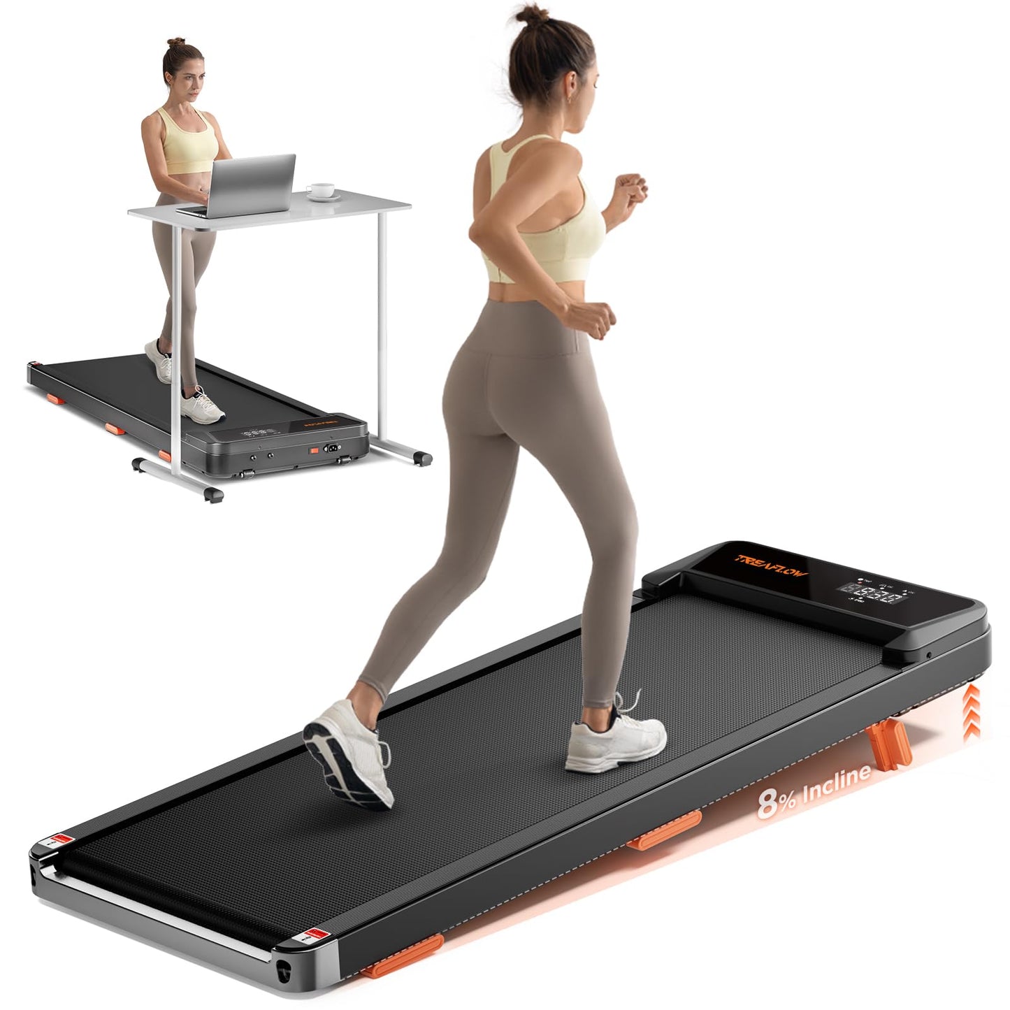 TREAFLOW Walking Pad,Treadmill with Incline for Home, 2.5HP Portable Under Desk Treadmill with 265 Lbs