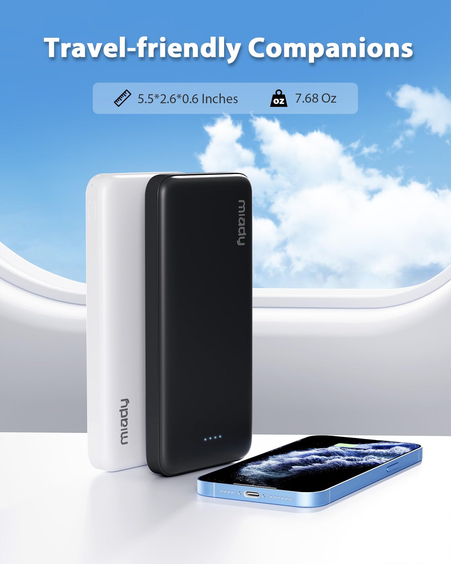 Miady 2-Pack 10000mAh Dual USB Portable Charger, USB-C Fast Charging Power Bank, Backup Charger for iPhone 15/14/13, Galaxy S23/22, Pixel and etc