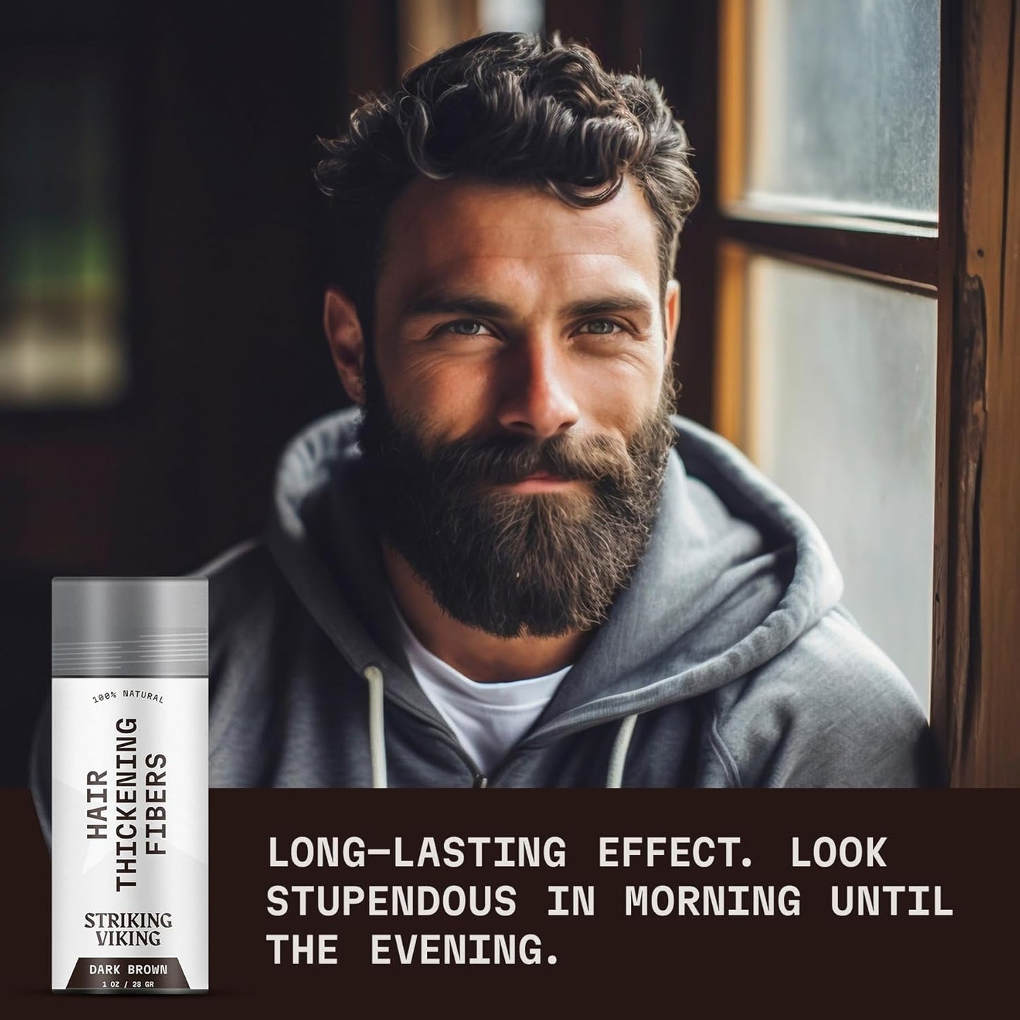Striking Viking Hair Fibers - Dark Brown, 0.98 oz, Pack of 1 - Long-Lasting Hold & Hair Filler - Undetectable Coverage with Fiber Powder - Easy Application & Styling Powder