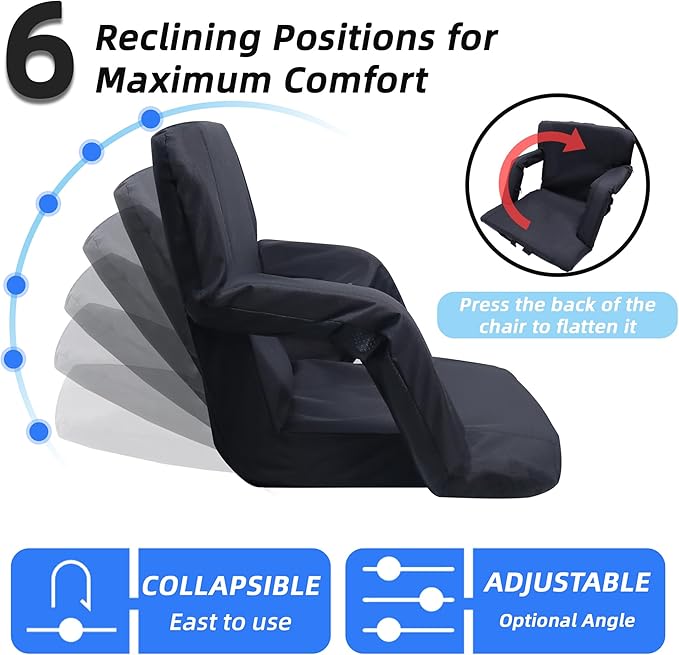 VANCUS Stadium Seats for Bleachers Back Support - Wide Padded Cushion Portable Reclining Bleacher Seat Camping Stadium Chair Waterproof