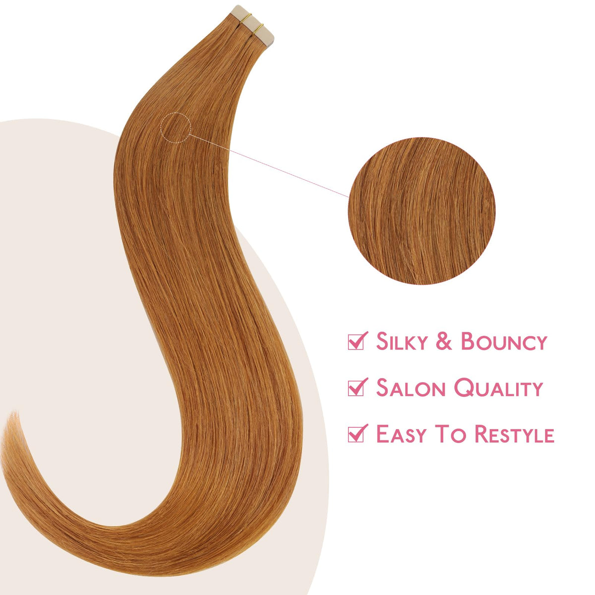 WENNALIFE Tape in Hair Extensions Human Hair, 10pcs 30g 26 inch Auburn Ginger Remy Invisible Tape Ins Straight Colored Soft Real