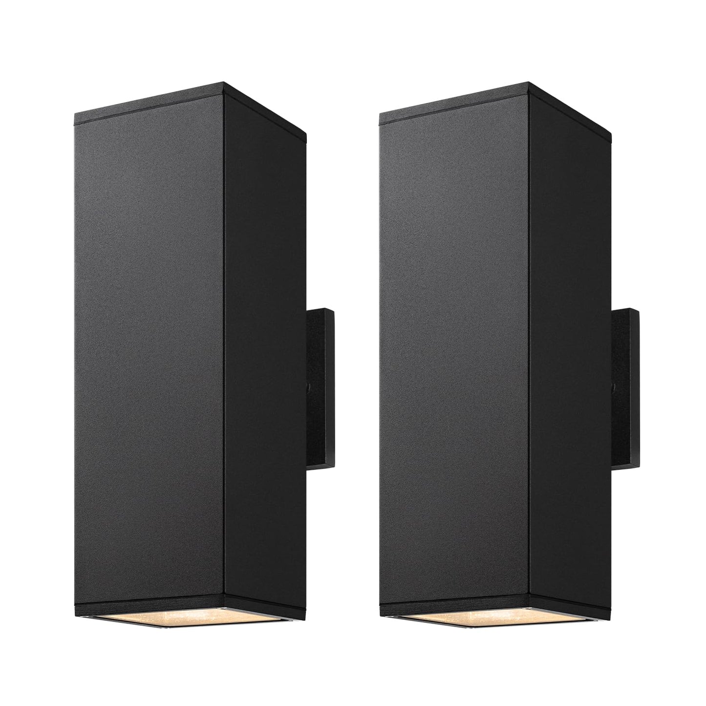 mirrea Modern Outdoor Porch Light Patio Light in 2 Lights with Aluminum Rectangular Tube and Tempered Glass Cover Waterproof Wall Sconce 2 Pack (Matte Black 14")