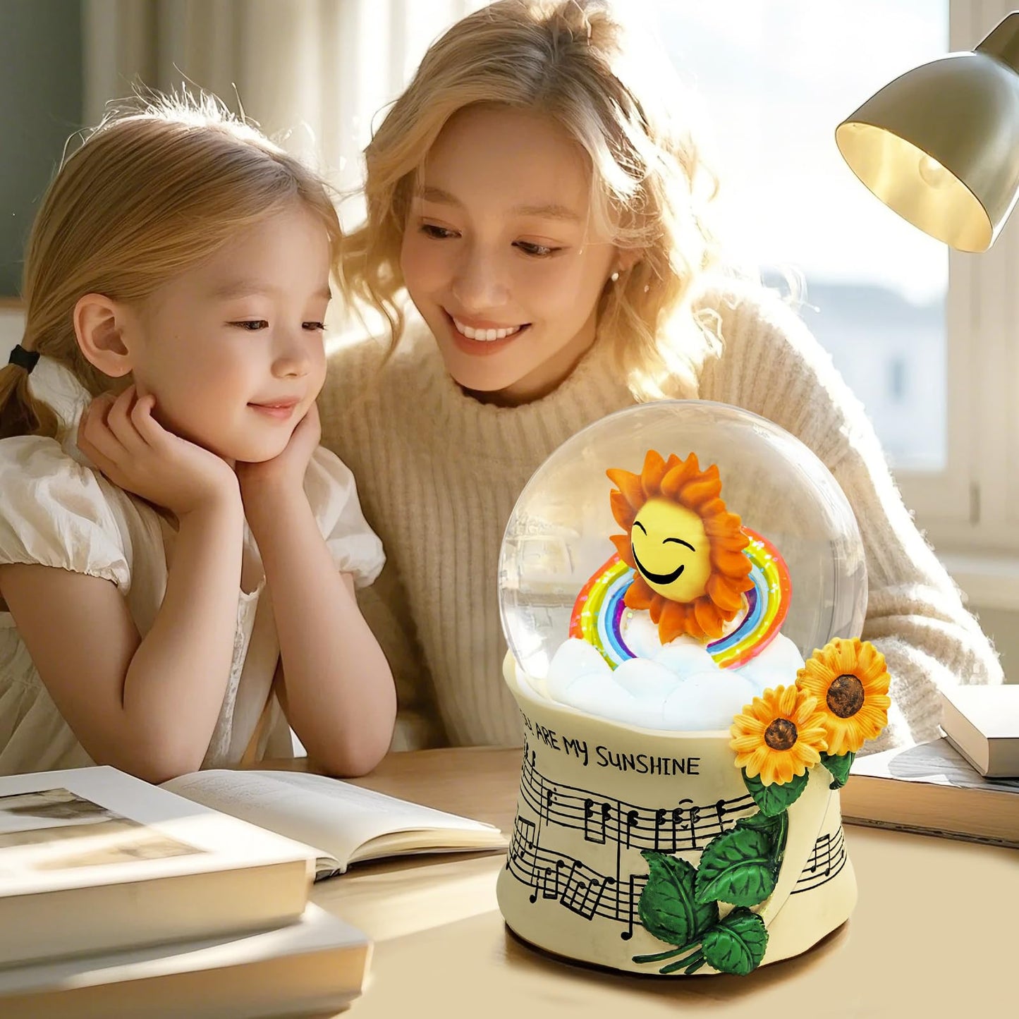 Sunflower Music Box Snow Globe, for Mom Wife Girlfriend Grandma Women Girls Anniversary Birthday, Flower Snowglobe Musical Box with Light Play You are My Sunshine