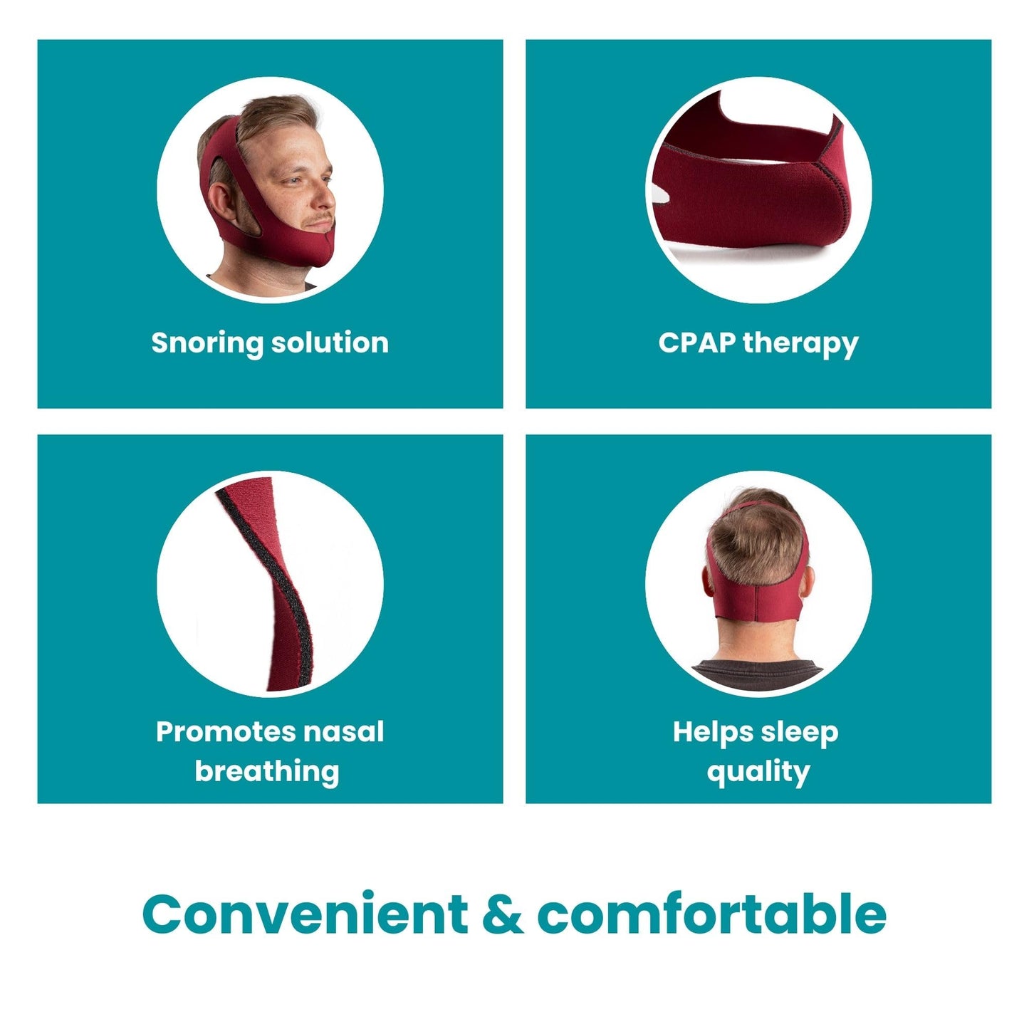 LifeSource HOOK-FREE, Made in USA, NON-ADJUSTABLE, Ruby Anti Snore Chin Strap for CPAP Users, Chin Strap for Snoring, Breathable, Non-Adjustable, Sizes S, M, L. Latex Free, Comfortable for Men & Women