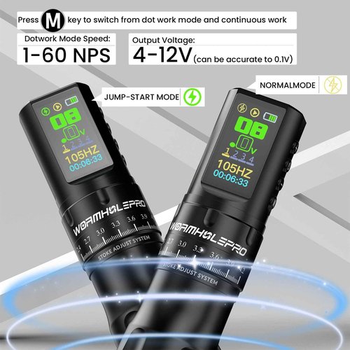 WORMHOLE PRO Tattoo Gun AQUILA Wireless Tattoo Machine Multi-function Smart Tattoo Pen 1,800mAh Battery Smart Display, Brushless Motor, 7 Strokes Length for tattooists HKP14-A