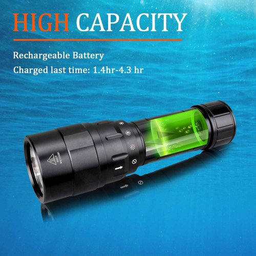 GoZebra D10 4500 Lumen Underwater Light, 3 Modes Dive Light Scuba Diving Flashlight Dive Torch, Waterproof Flashlight Rechargeable, Safety Dive Lights with Battery and Charger for Night Diving