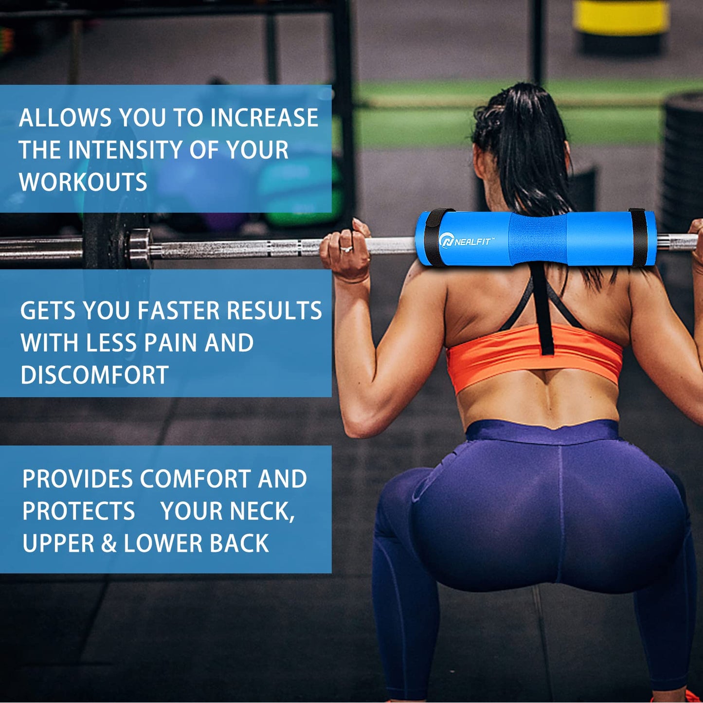 NEALFIT Barbell Pad Squat Pad for Squats—Squat Bar Pad—Great for Weightlifting,Lunges and Hip Thrusts—Foam Sponge Pad—Fit Standard and Olympic Bars Perfectly