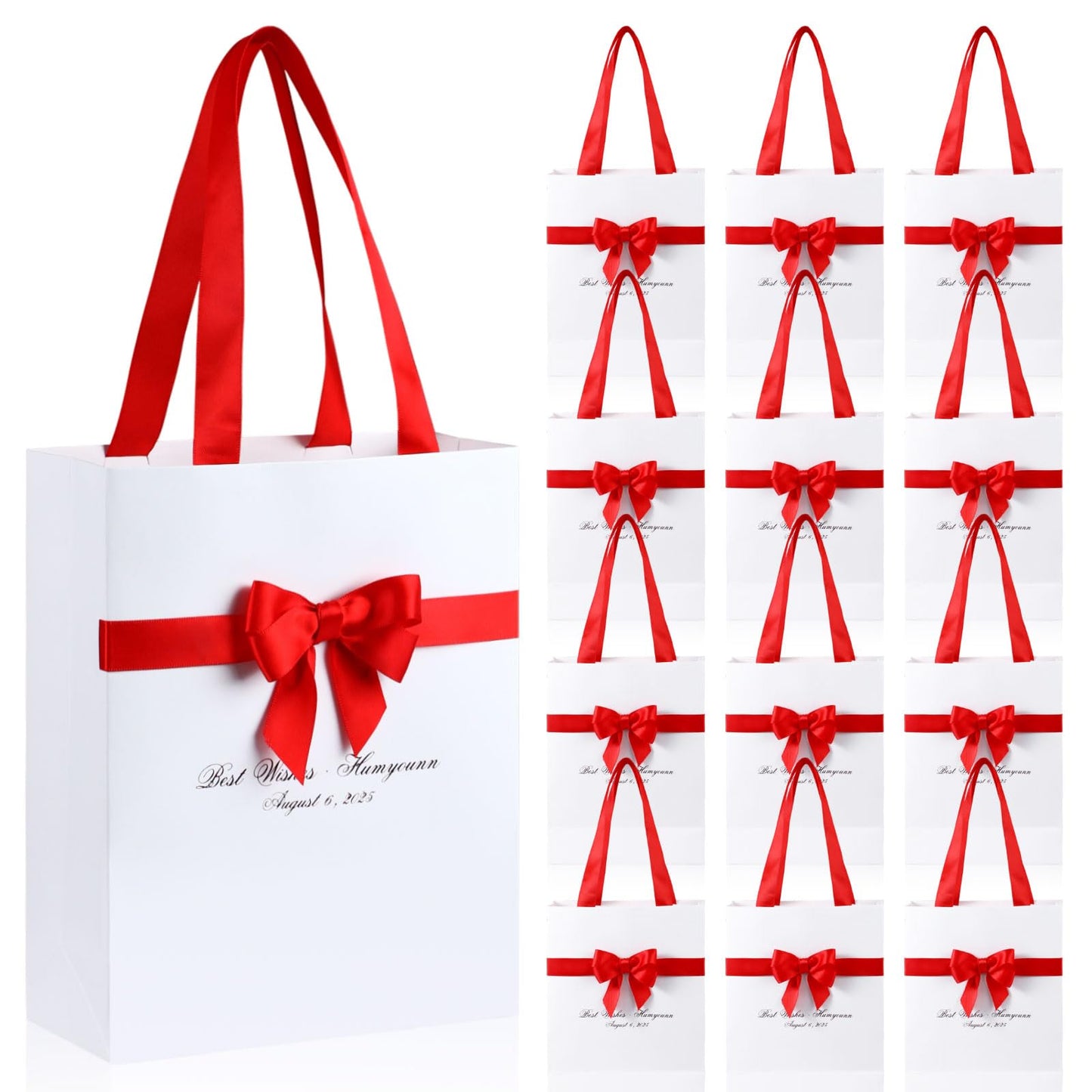 Humyoun 12 Pack White Gift Bags with Bow Ribbon 9 x 7 x 3.15'' Thank You Gift Bags Bulk with Handles for Wedding Bridal Baby Shower Birthday Housewarming Party Favor Holiday