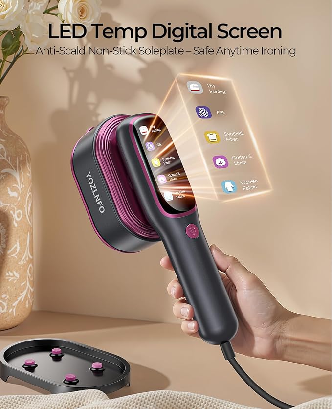 Portable Travel Steamer for Clothes: 2-in-1 Handheld Garment Steamer Iron - Rapid 15s Heat Up & 5 Steam Settings - Large Ceramic Panel - 110-120V Upgraded