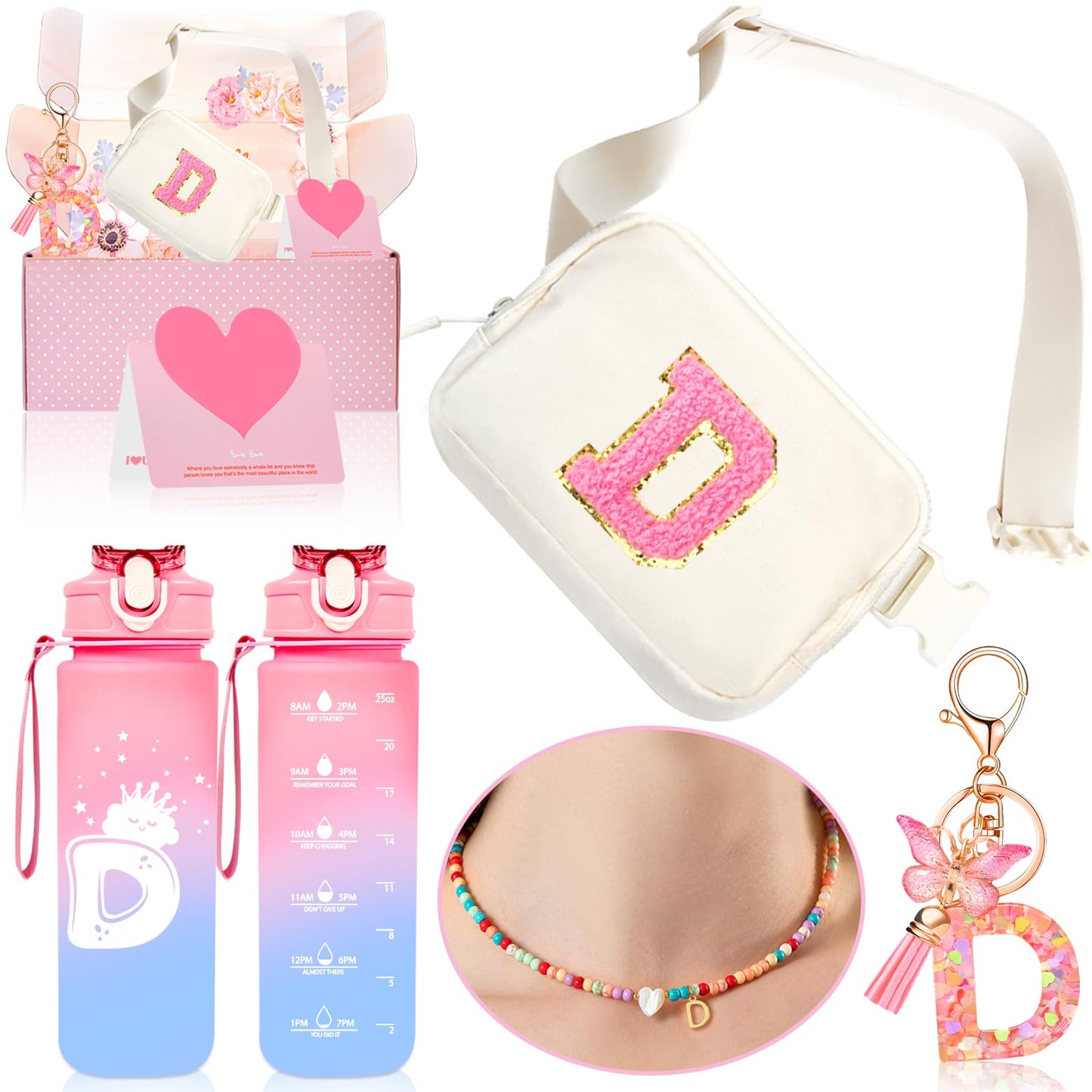 Personalized Fanny Pack for Girls, Gift Sets for Teen Girl, Birthday Gifts for 4 5 6 7 8 9 10 11 12 13 Year Old Girls, Initial Crossbody Bag Belt Bag for Girl Kids (D)