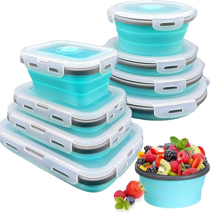 Epinke 8 Collapsible Food Storage Containers With Lids, Rv Collapsible Bowls, Silicone Food Storage Containers, Camping Fo...