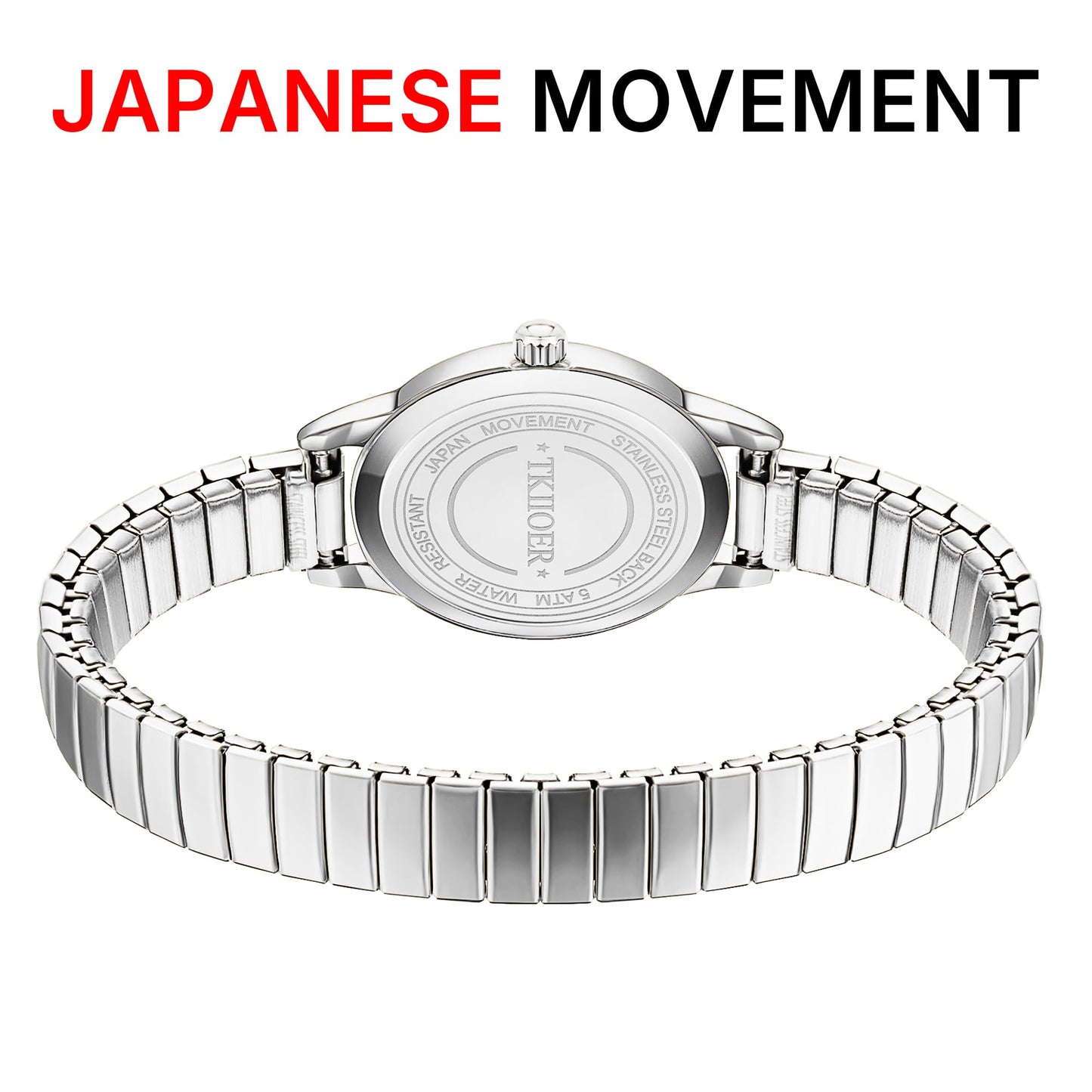 TKIIOER Small Silver Watches for Women, Easy to Read Ladies Analog Watch, 30M Waterproof, Luminous Dial, Stainless Steel Expansion Strap (Silver White)