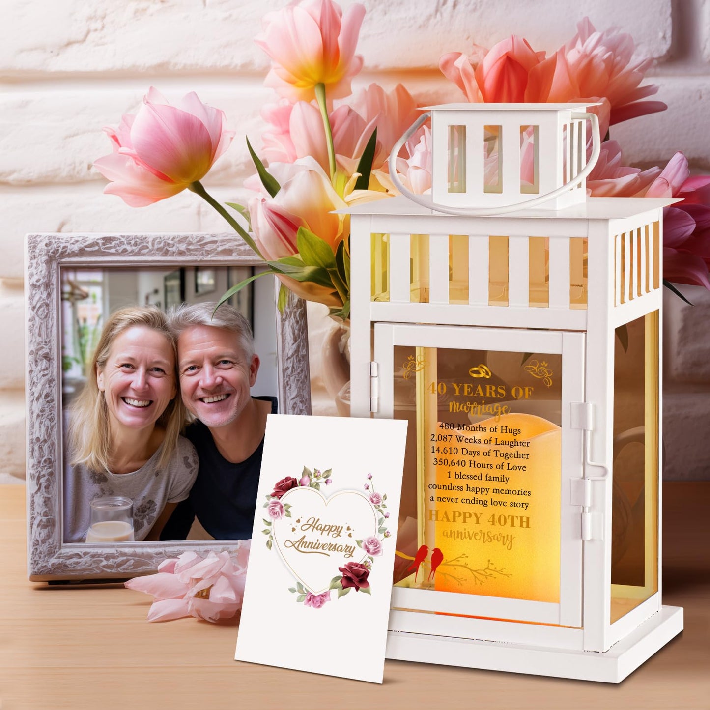 HN HAIINAA 40th Wedding Anniversary Lantern - Gifts for Couple, Parents, Husband, Wife, Grandparents - Happy Anniversary Decoration