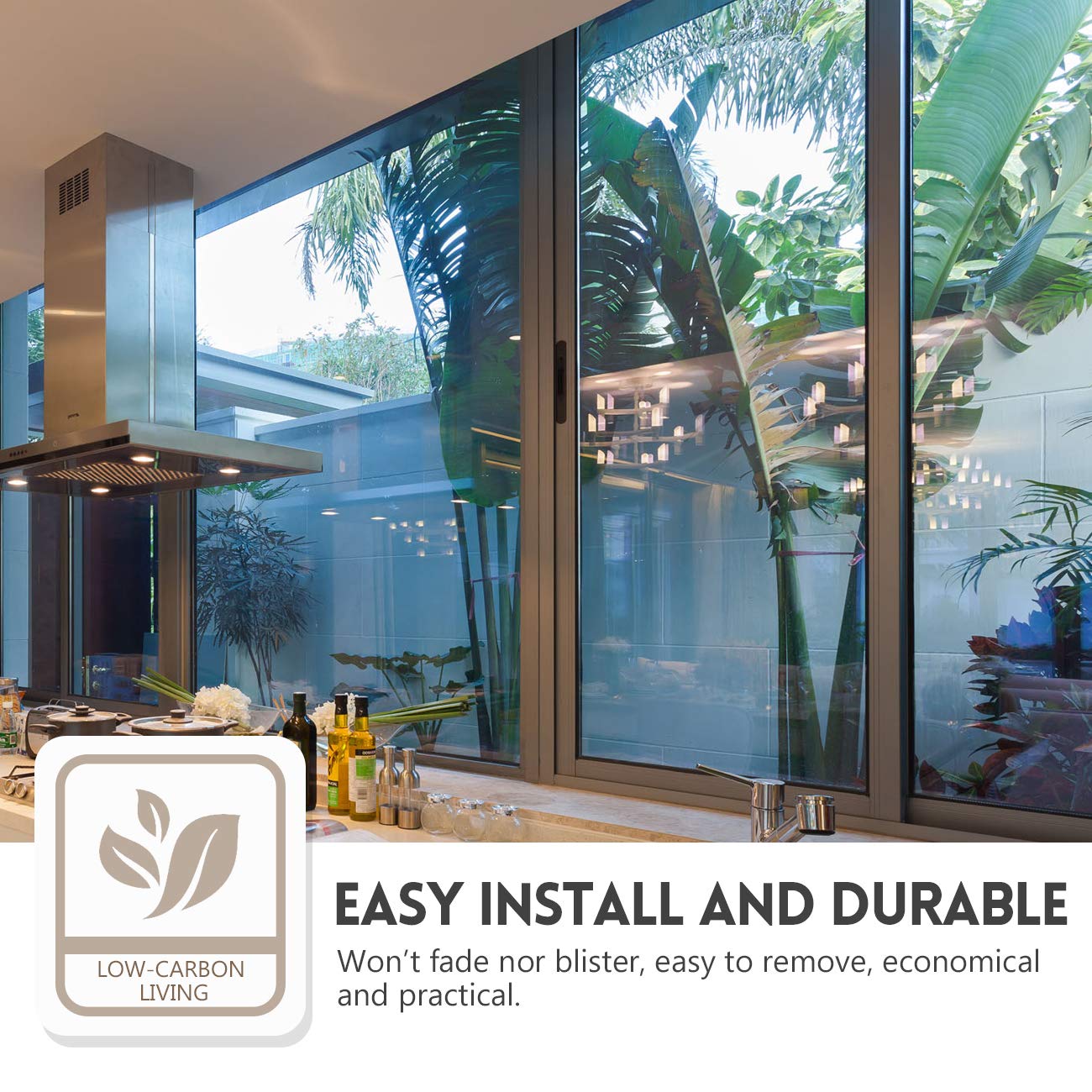 KESPEN Window Film One Way Daytime Privacy Heat Control Anti UV Non-Adhesive Reflective House Window Tint for Home and Office, Black-Silver, 35.4 Inch X 8.2 Feet