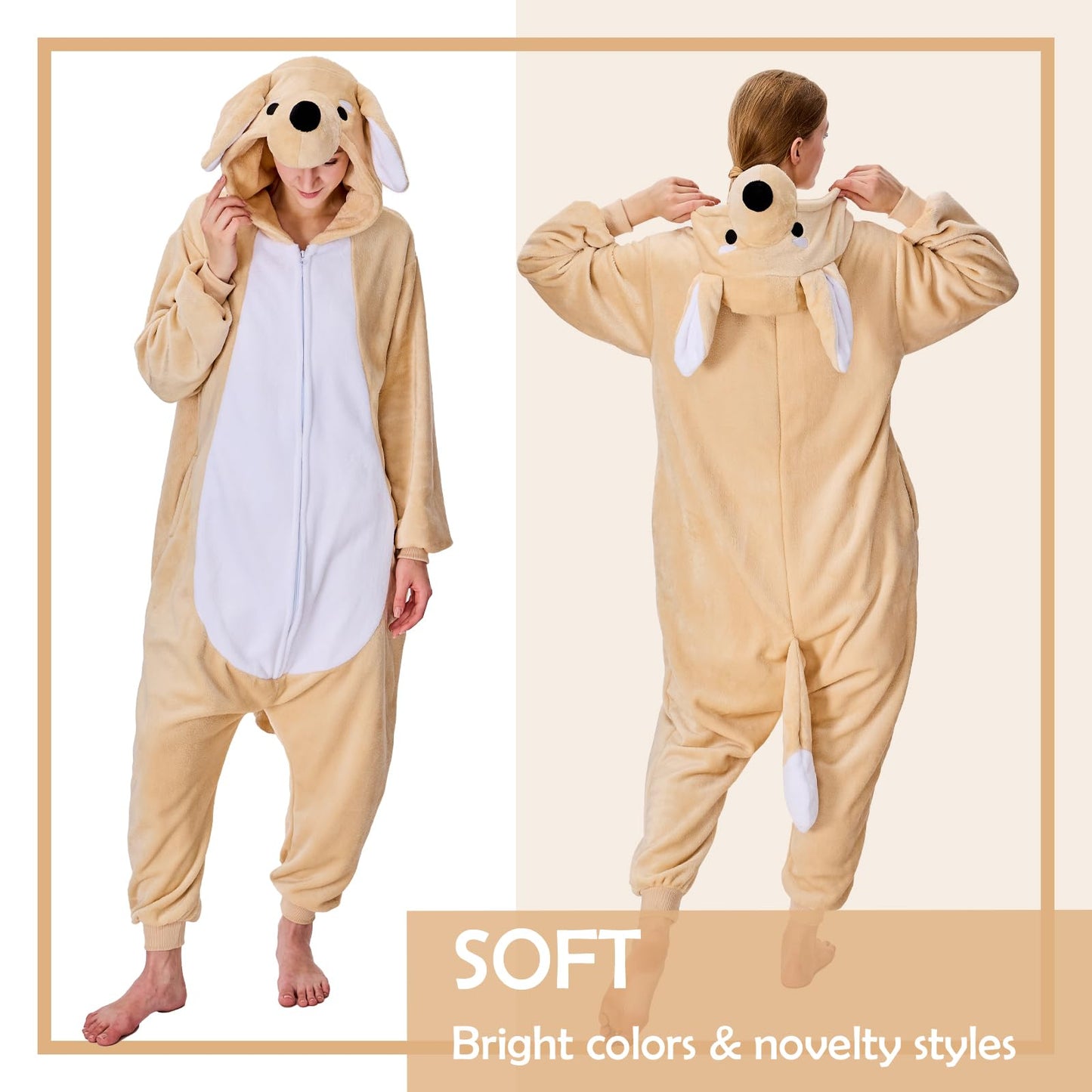 NEWCOSPLAY Unisex Adult Dog Onesie Pajamas Animal One Piece Costume Cosplay Sleepwear (Dog, Large)