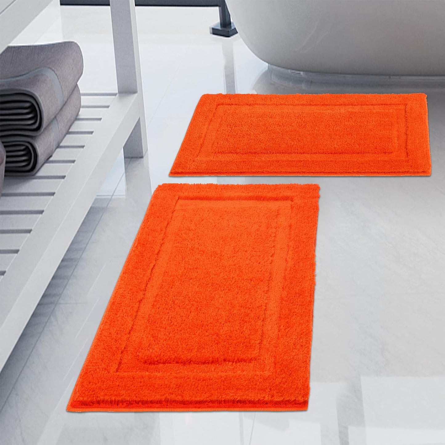 SHACOS Super Soft Bathroom Rugs Set of 2 Pieces 20x32 + 16x24 inch Non Slip Bath Rugs Microfiber Washable Absorbent Bath Mats Plush Bathroom Carpet, Orange