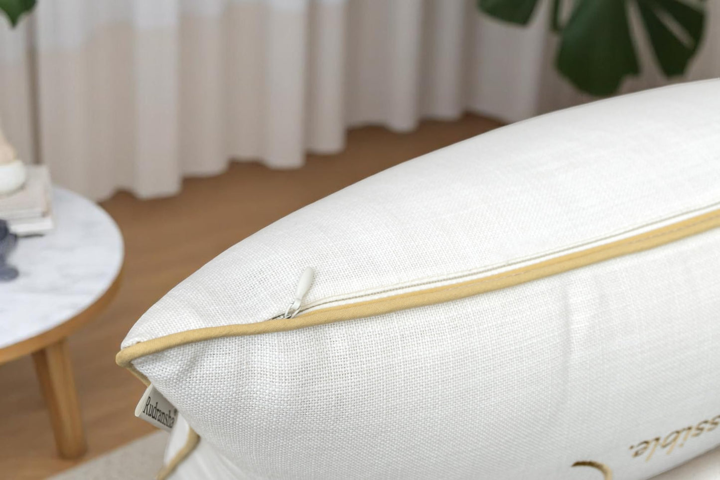 Rudransha 12x20 Faith Lumbar Pillow Cover - Embroidered Quote Design - Decorative Throw Pillow for Couch, Sofa, Bedroom, Entryway, Bench - Religious Home Decor Gift - Ivory