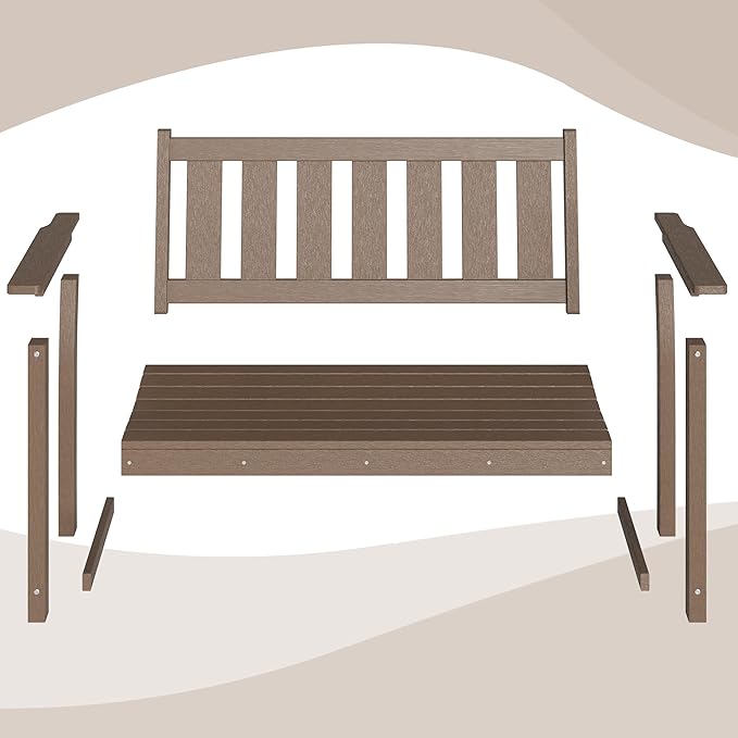 ACUEL HDPE Outdoor Bench – 50'' Weatherproof Durable Garden Bench, 2-Person Park Bench, Multi-Purpose Design Ideal for Porch, Patio, Church, and School (Brown)