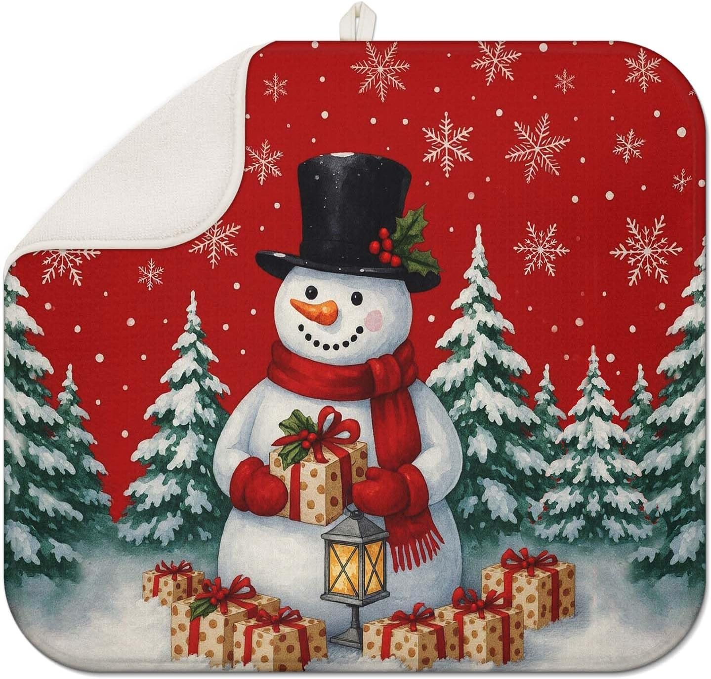Red Christmas Drying Mat for Kitchen Counter 18" X 24" Christmas Dish Drying Mat for Kitchen Decor Snowman Xmas Drying Mats For Home Counter Drying Mats For Dishes Dish Mat Drying Mat