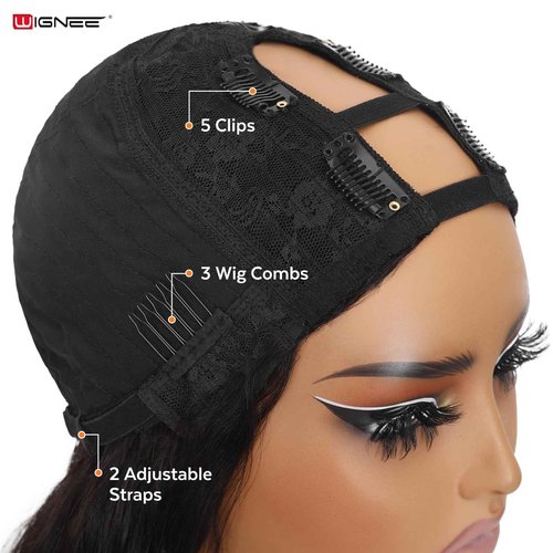 WIGNEE U Part Human Hair Wig 100% Brazilian Hair U Part Wig 4.5 CM Deep U Part Wig Human Hair 16 Inch Lightweight U Part Wigs For Black Women Natural Blend Beginner Friendly