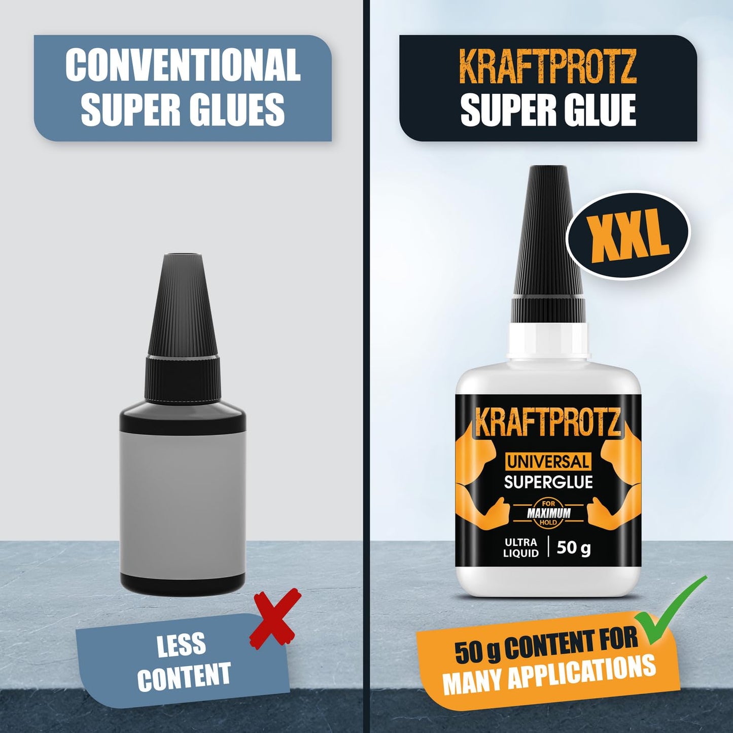 Superglue Thin Liquid XXL Value Size 1.76oz – Capillary Action Adhesive for Tight Cracks – Fast Wicking for Plastic, Wood & Metal – Ultra Clear Industrial Bond – KRAFTPROTZ