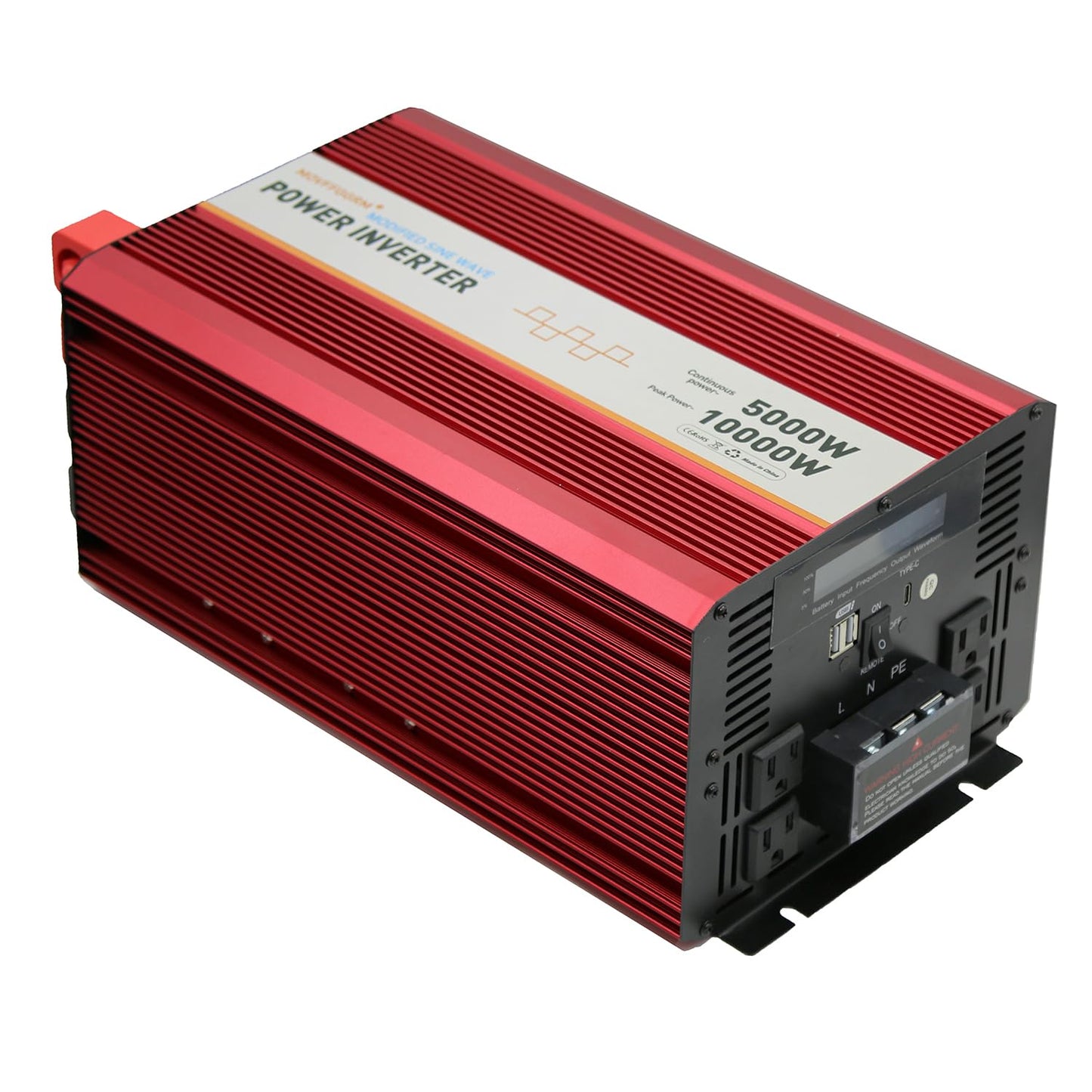5000W 12V Modified Sine Wave Power Inverter,Peak 10000 Watt, Car/Truck Dc 12V To 110V 4Ac Converter, 2X 2.4A Usb Ports,With 18W