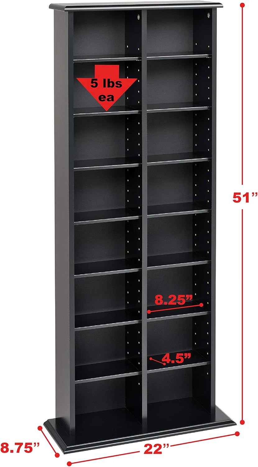 Prepac 2 Column Tall Cabinet Media Storage, 22" Wide, Black