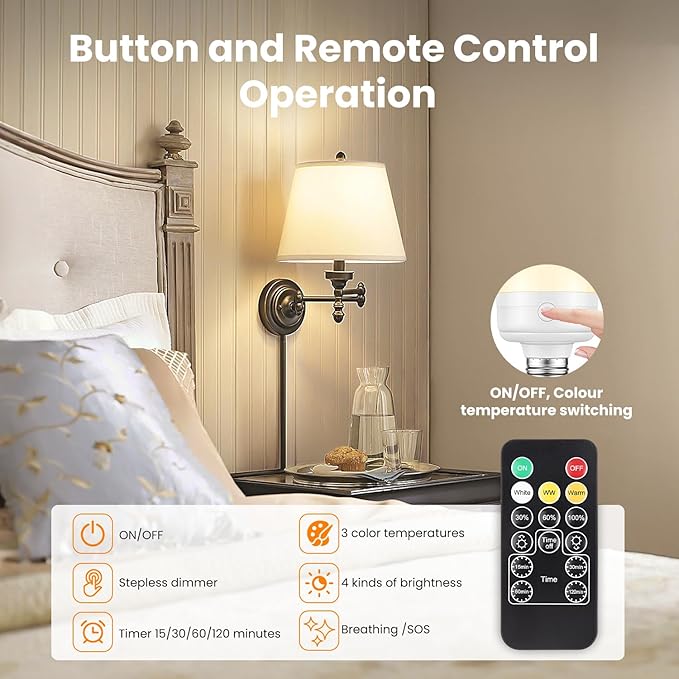 2Packs E26 Rechargeable Magnetic Light Bulbs with Remote and Hook, 10W 900LM Battery operated Emergency LED Bulb 3500mAh, Portable Large Camping Tent Lamp for Home, Hurricane, Power Outage & Outdoor