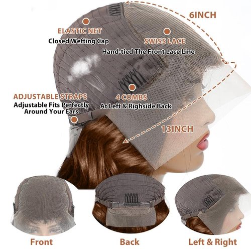 200 Density 13X6 Chocolate Brown Body Wave Lace Front Wigs Human Hair 13x6 HD Transparent Lace Front Wigs For Women Auburn Brown Colored with Baby Hair Glueless Wigs Human Hair Full And Thick 18 Inch