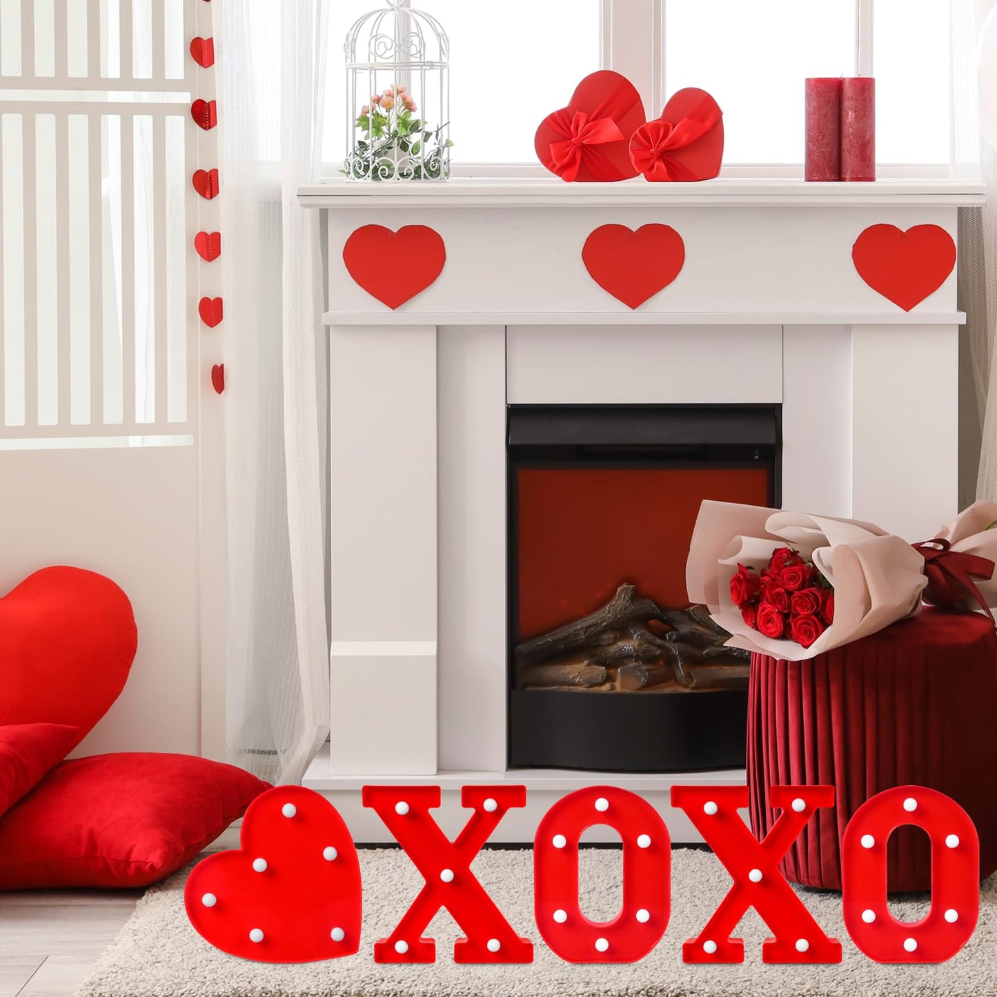 EDYCON 5Packs Valentine's Day Letter Lights Sign Table Decorations LED Light up Letters Battery Powered Letter for Home Party Bedroom Tabletop Fireplace Indoor Decor(XOXO Heart)