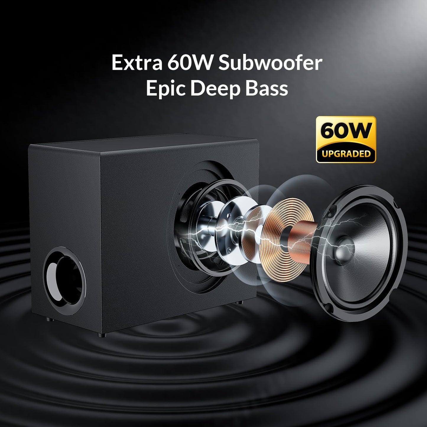 Assistrust Sound Bar with Subwoofer, 110W Sound Bar for Smart TV with Adjustable Deep Bass & Volume Boost & 3 EQ Modes, Bluetooth/ARC/Opt/AUX, Detachable Soundbar for TV/PC/Gaming/Projector