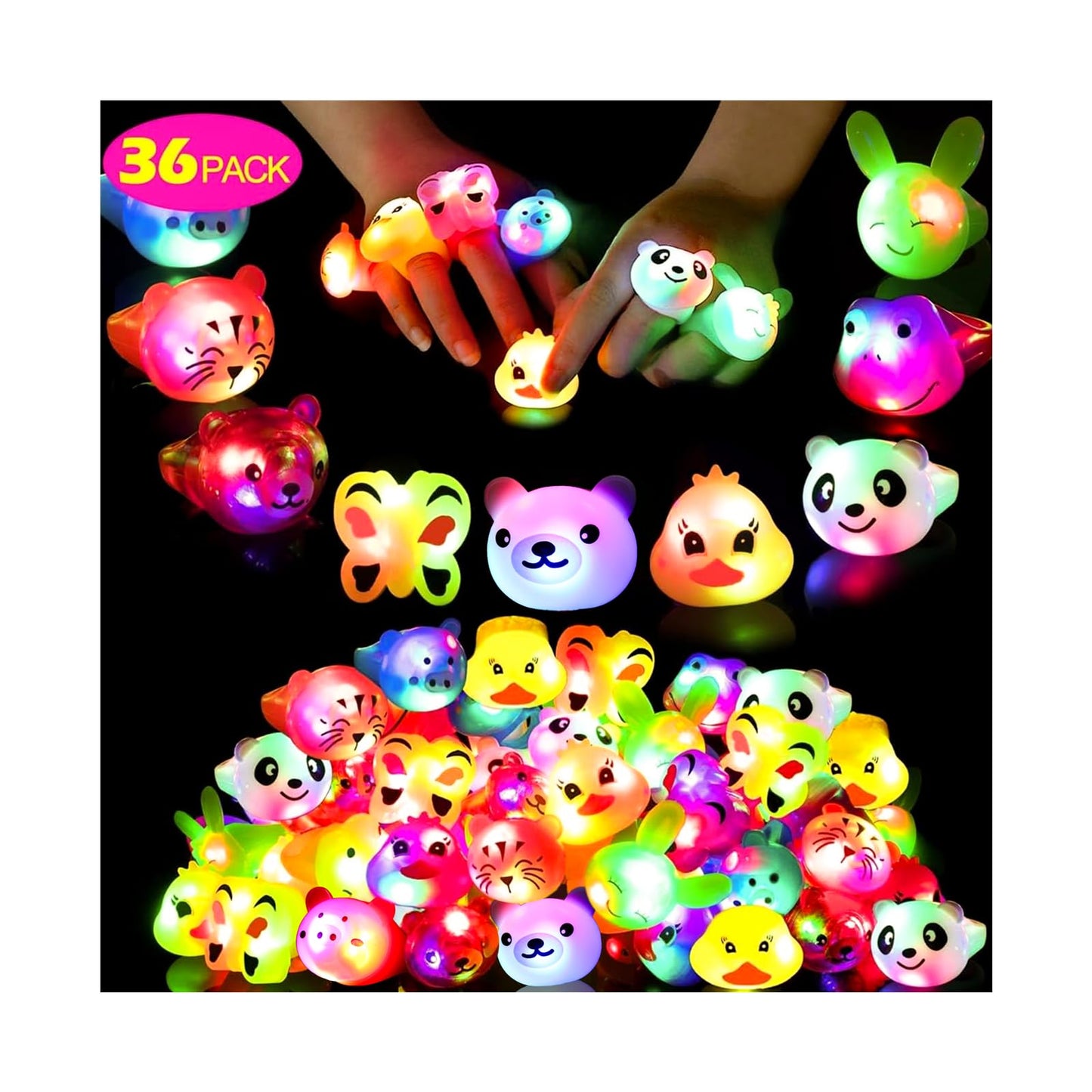 Mikulala 36 Pack Light Up Rings Glow in The Dark Party Supplies, Light up Party Favors, Goodie Bag Stuffers, Birthday Christmas