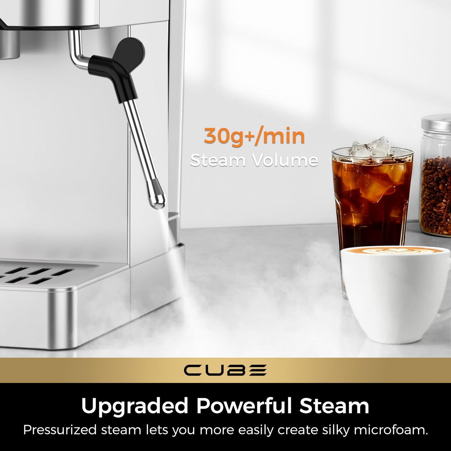 CHULUX Cube Espresso Machine with Milk Frother Steam Wand, 20 Bar Professional Italian Pump Semi Automatic Espresso Coffee Machine for Home Cappuccino & Latte Maker
