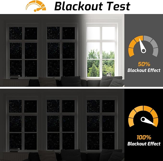 LUTE Black Out Window Film, Sun Light Blocking Window Film for Room Darkening Day Sleep, 100% UV Blocker Stained Glass Blackout Cover, Rainbow Black Out Shades Tint for Home 17.5" x 78.7"