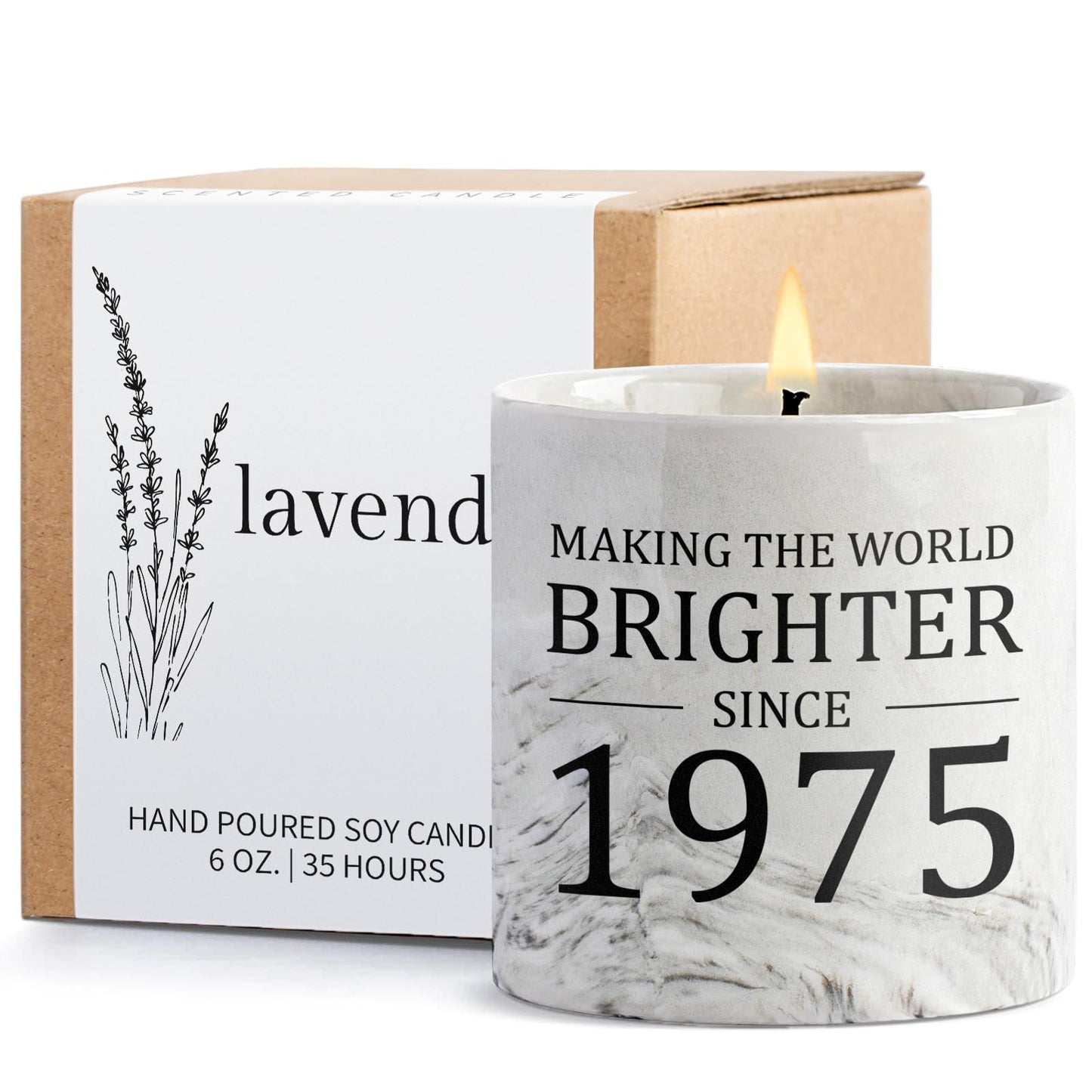 50th Birthday Gifts for Her - Gift for 50 Year Old Birthday Woman - 1975 Bday Gifts for Women - 50 Year Old Present Idea for Her Him, 6oz Lavender Ceramics Candle