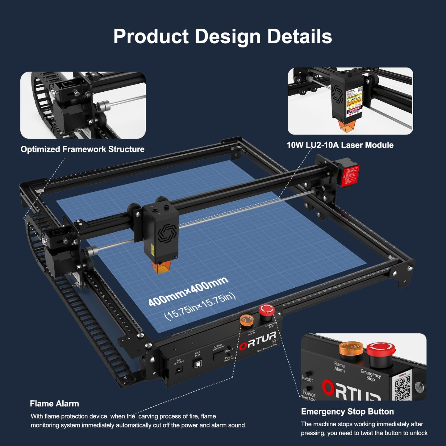 Ortur Laser Master 2 Pro S2 Laser Engraving Machine, 10000mW High Accuracy Laser Engraver, Laser Cutter, 15.7'' x 15.7'' Lazer Engraving Machine for Wood, Acrylic, Leather, Business Card, Class4