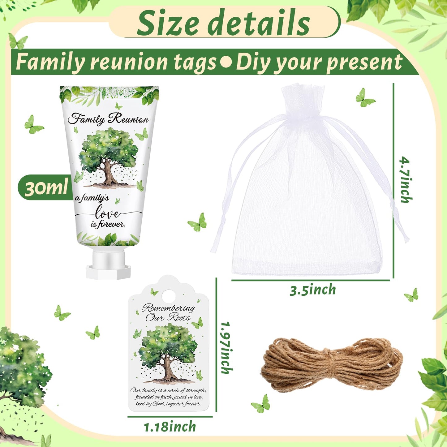 Dansib 60 Sets Family Reunion Favors Hand Lotion Cream Gifts Bulk Family Reunion Game Decorations with Card Organza Bags for Tab