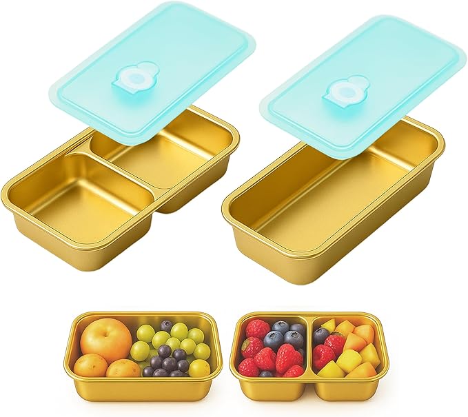 Grab and Go Snack Containers Reusable, Stainless Steel Single & Double Compartment Snack Containers with Lids - Leakproof,...