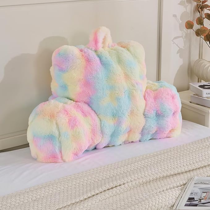 Reading Pillows for Boyfriend Adult,Velvet Back Pillow Bed Wedge Large, Back Rest Support Cushion for Sitting in Bed Kids Children 18inch-Rainbow