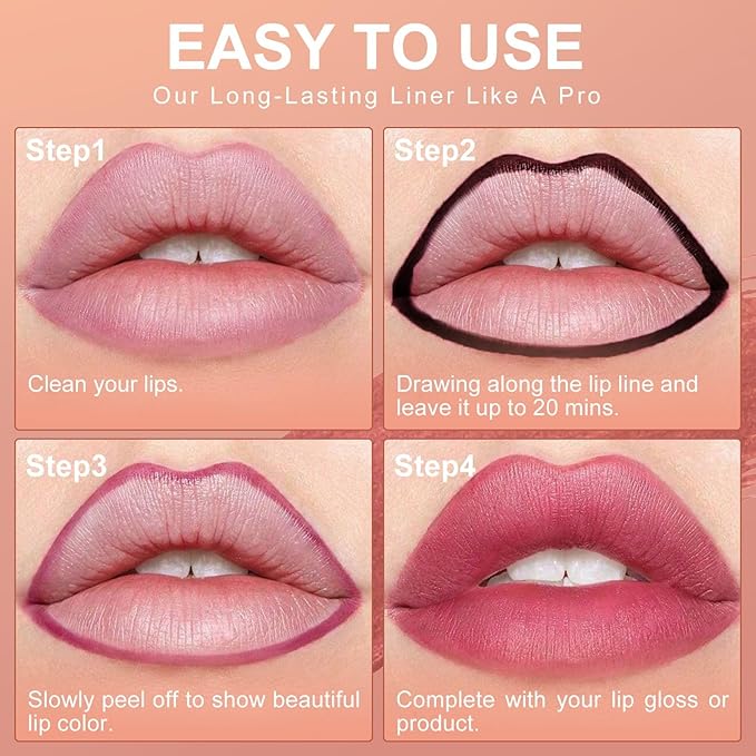 OETUIOW Lip Tint Stain Peel Off - Waterproof Lip Liner Stain, Moisturizing Long-Lasting Lip Stain, Create A Natural Lip Color, Enhancing Complexion for All Skin Types (Mauve, 0.12 Fl Oz (Pack of 1))