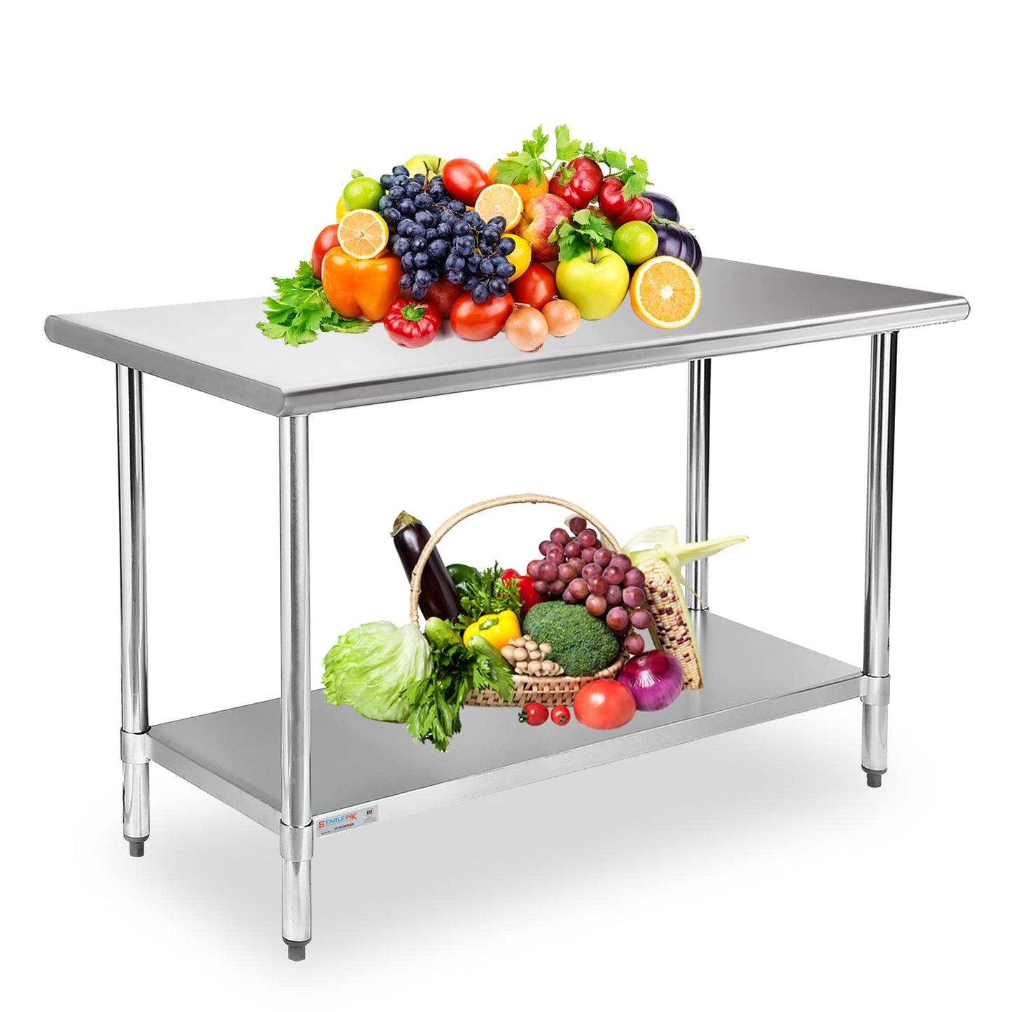 STABLEINK NSF Stainless Steel Table 24 x 60 Inches 5ft, Metal Prep & Work Tables with Adjustable Undershelf, for Commercial Kitchen, Restaurant, Hotel and Garage