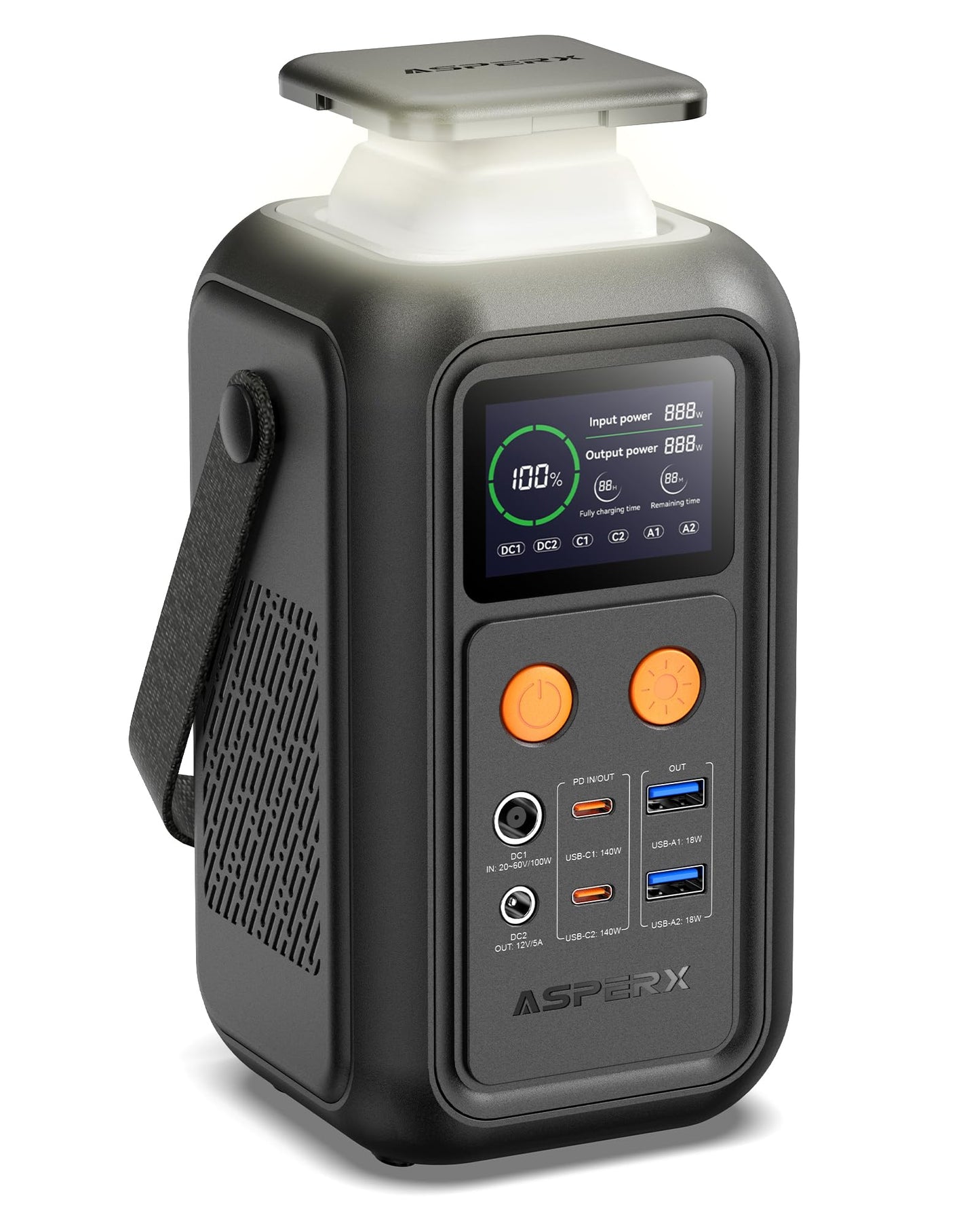 Asperx Portable Power Station, 192Wh Lifepo4 Battery With 200W Output, Dual 140W Pd3.1 Fast Charging, Smart Display, 60,000Mah D