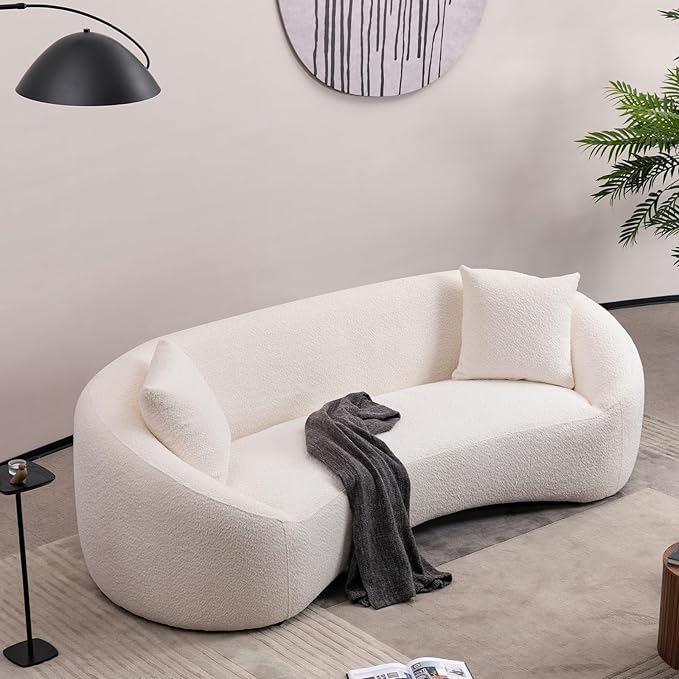 mr.waiba 93.31" Curved Sofa Couch, Oversized 3-Seater Luxury Boucle Cloud Couch with 2 Pillows,Solid Wood Frame Modern Sofas for Living Room,Apartment,Small Space,Office,No Assembly Required (White)