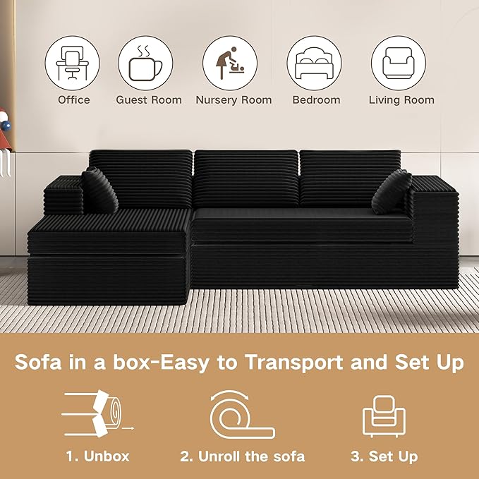 Extra Firm 108” Cloud Boneless Couches for Living Room,Modular Sectional Cloud Couch with Deep Seat, High-resilience Foam / Sag-resistant / Keeps its form, No Assembly Required (Left-Facing Chaise） | Quick Assembly, Extra Firm Support, Not easily colla...